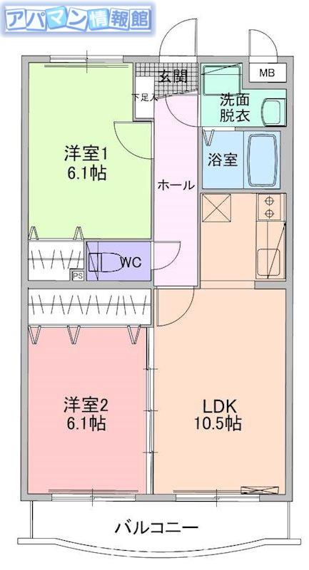 サニーサイドアップ壱番館(2LDK/1階)の間取り写真