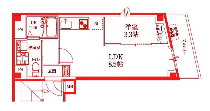 BCASA武蔵小杉II(1LDK/5階)の間取り写真