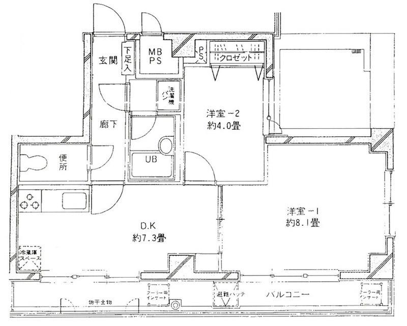 パペーテ千住新橋(2DK/9階)の間取り写真