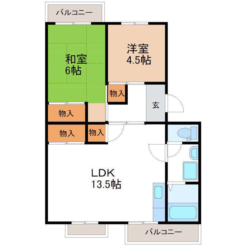 ドエル森下(2LDK/2階)の間取り写真