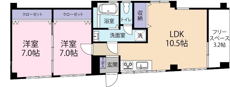 荒川ビル(2LDK/1階)の間取り写真
