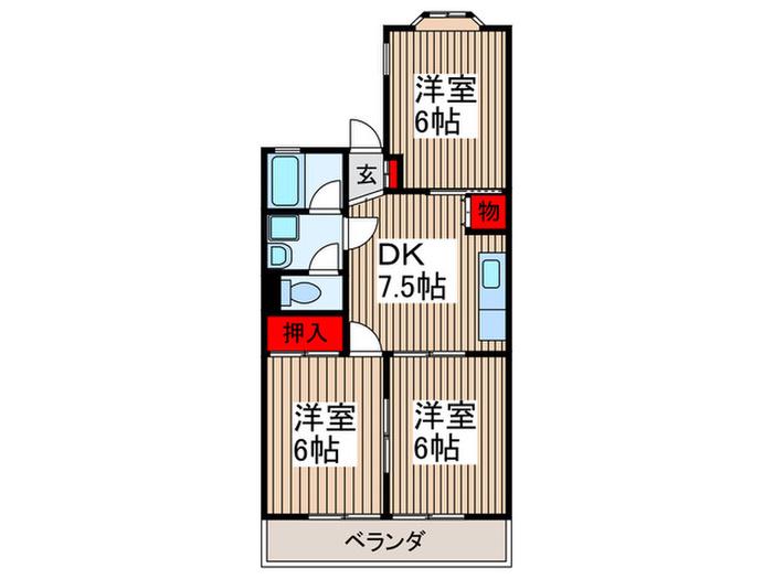メゾン月見野(3DK/2階)の間取り写真