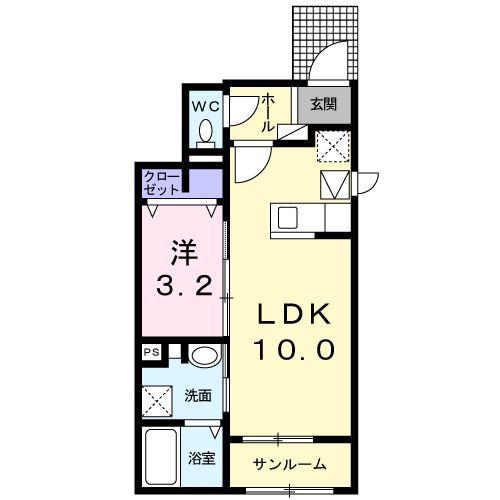 グランデュール南斎院(1LDK/1階)の間取り写真