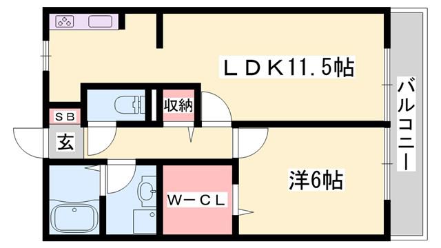 ラフレシール B棟(1LDK/2階)の間取り写真