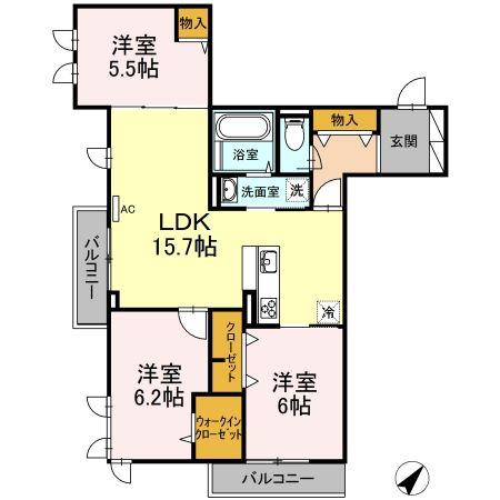 カーサグラナーデ(3LDK/2階)の間取り写真