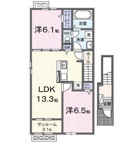 ル クレール / 大曲日の出町(2LDK/2階)の間取り写真