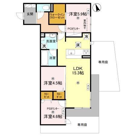 HAMA LATRIUM(3LDK/1階)の間取り写真