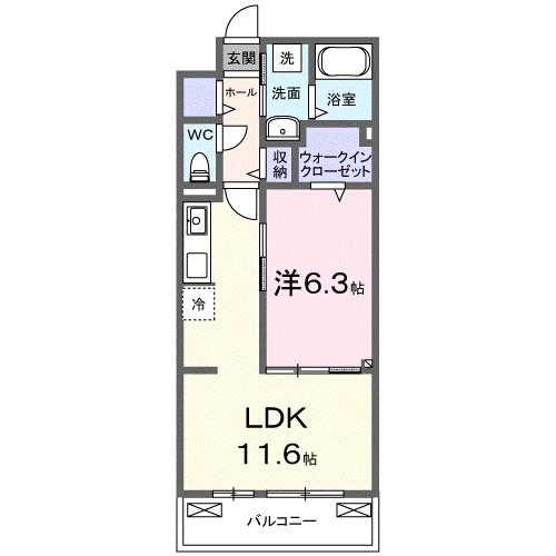 ホクレア(1LDK/3階)の間取り写真
