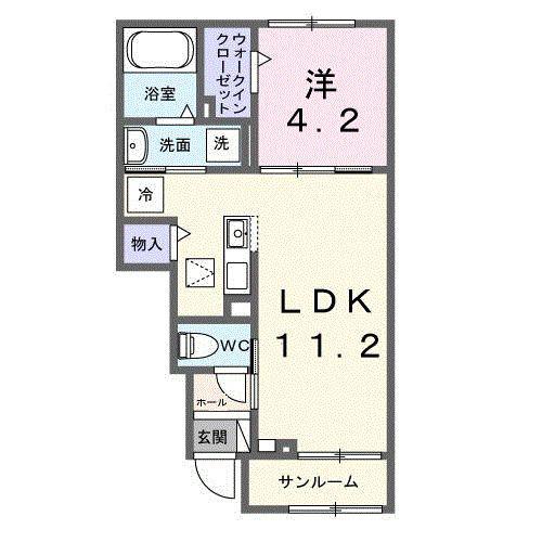 アンフィニ アムールI(1LDK/1階)の間取り写真