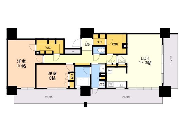 RJRプレシア吉塚駅前Ⅱ(2LDK/14階)の間取り写真