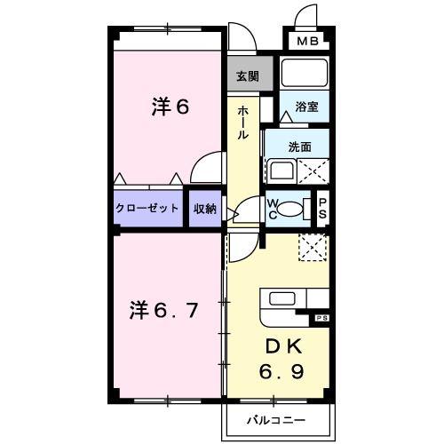 スカイホープ(2DK/3階)の間取り写真