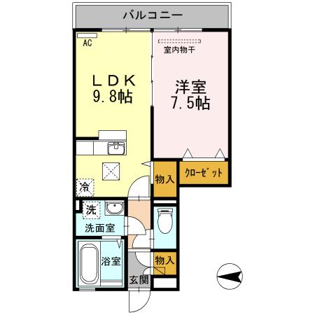 リバーパークA(1LDK/1階)の間取り写真