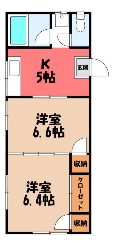 リブレス桐生堤町B(2DK/1階)の間取り写真