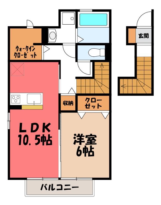 ドムスレジーナ B(1LDK/2階)の間取り写真