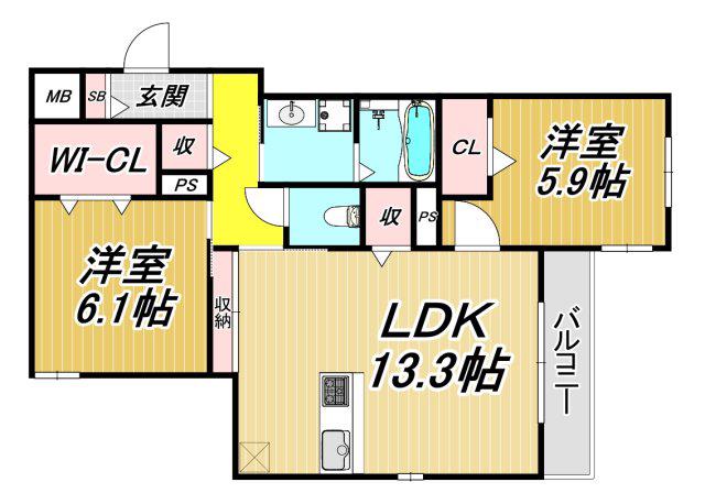ウエスト ポトス(2LDK/2階)の間取り写真