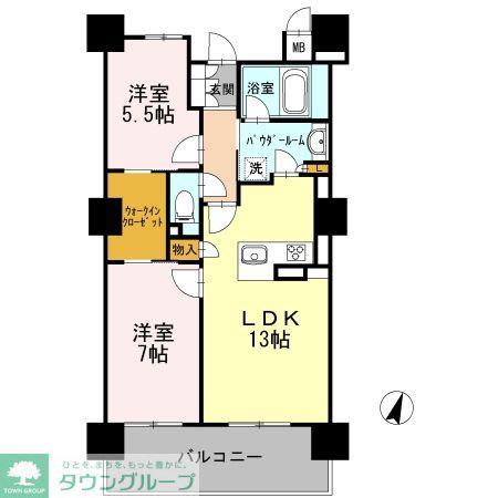 ロイヤルパークスERささしま サウス(2LDK/8階)の間取り写真