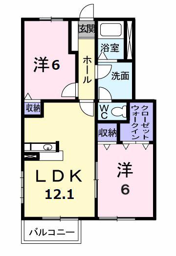 カーサビエント C(2LDK/1階)の間取り写真