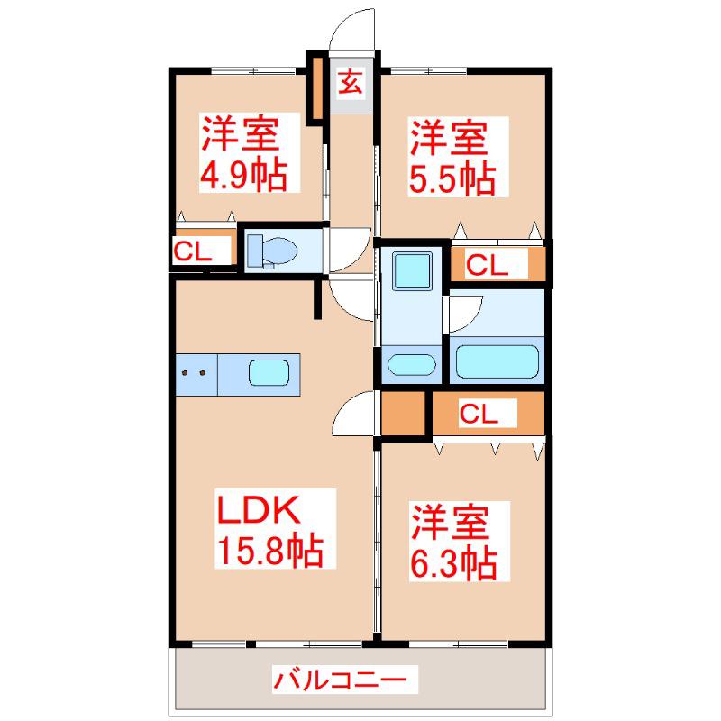 エムディア城アリーナレジデンス(3LDK/4階)の間取り写真