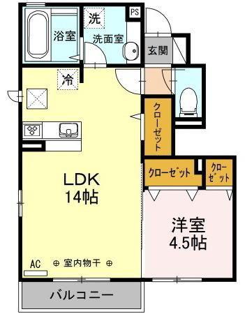 エスプロ(1LDK/1階)の間取り写真
