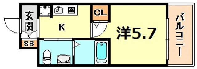 エスリード神戸ウエスト(1K/2階)の間取り写真