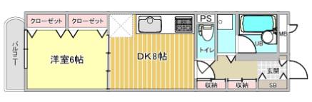 ライオンズマンション山王第2(1DK/3階)の間取り写真