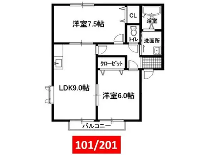 リヅミカーサ(2LDK/1階)の間取り写真