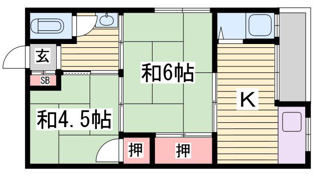 高芝荘(2K/1階)の間取り写真