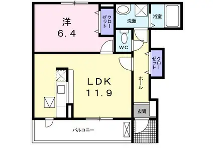サニーサイド レジデンス(1LDK/1階)の間取り写真