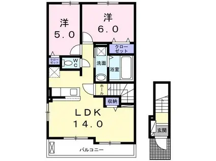 ルワンジュ草尾 Ⅱ(2LDK/2階)の間取り写真