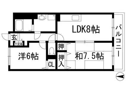 ハーティス宝塚Ⅱ(2LDK/2階)の間取り写真