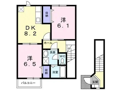 スカイフィールドΒ(2DK/2階)の間取り写真