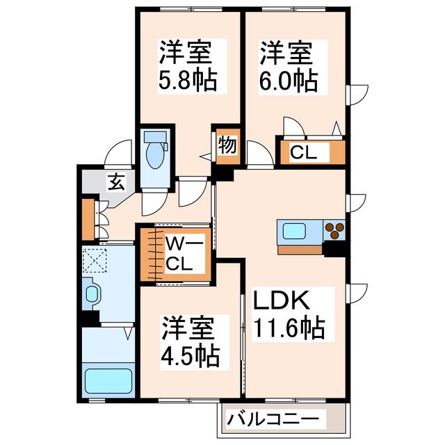シャンブル・イーストパークI(3LDK/2階)の間取り写真