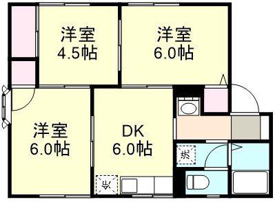 ラベンダーヒルズB棟(3DK/1階)の間取り写真