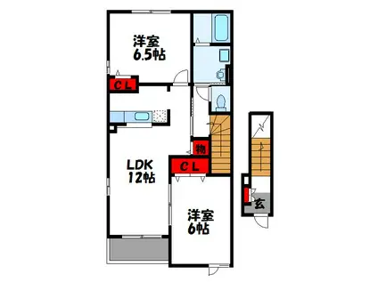 ウイング宗像B(2LDK/2階)の間取り写真