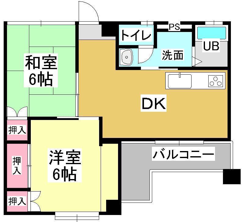 レジデンス下中野B棟(2DK/3階)の間取り写真