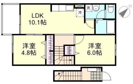 サンクレストD棟(2LDK/2階)の間取り写真