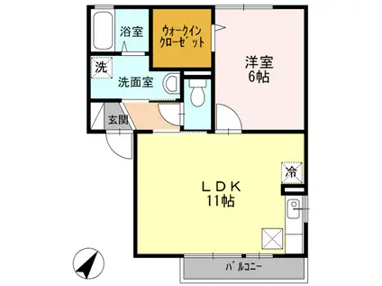 ファミールワカサB棟(1LDK/1階)の間取り写真