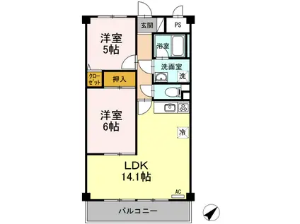 グリーンハイツ中島(2LDK/3階)の間取り写真
