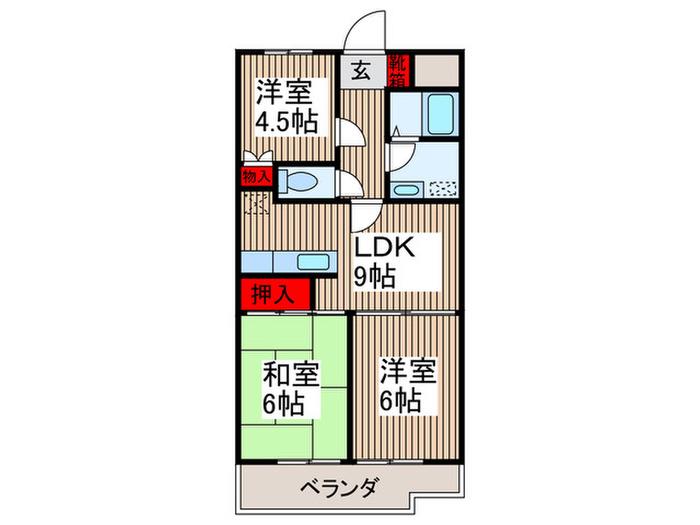 サンハイツ石田(3LDK/1階)の間取り写真