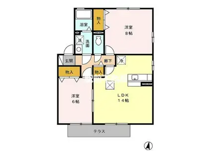 グリーンビレッジ A棟(2LDK/1階)の間取り写真