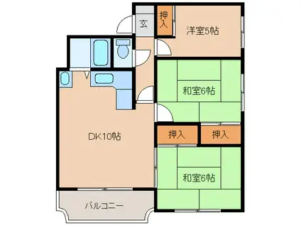 サンブライトハイツNO.II(3DK/1階)の間取り写真
