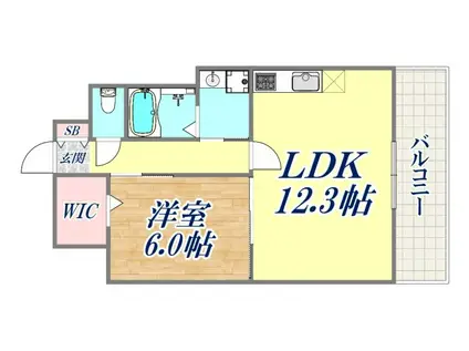 L・ISOBE三宮(1LDK/12階)の間取り写真