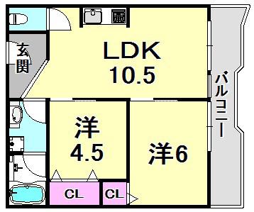 ハイツ相生(2LDK/2階)の間取り写真