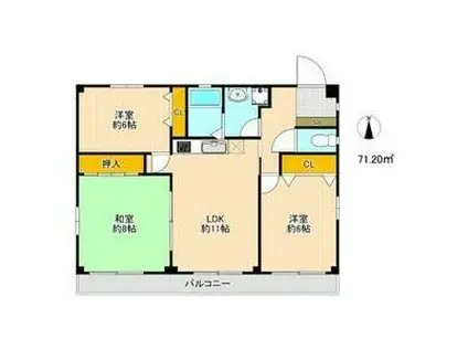 マーベラス栄和 B棟(3LDK/1階)の間取り写真