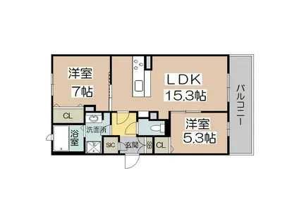 ジューンベリーガーデン北畠(2LDK/1階)の間取り写真