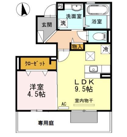 ラ・メール 1LDKBT(1LDK/1階)の間取り写真