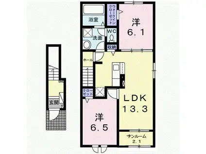 ホップV B(2LDK/2階)の間取り写真