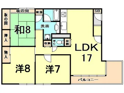西宝仁川マンション(3LDK/2階)の間取り写真