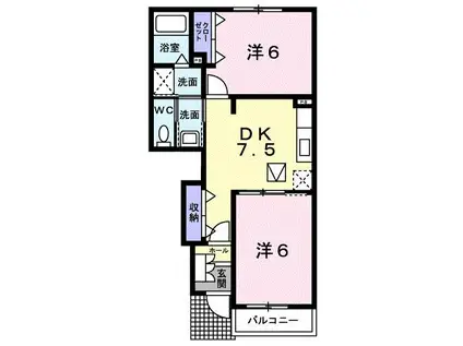 ヴィラ グレイスフル I(2DK/1階)の間取り写真