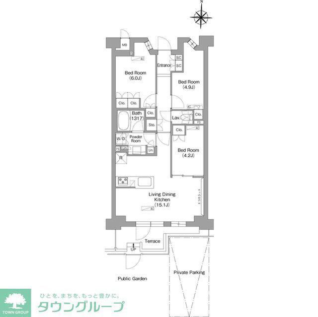 コンフォリア・リヴ八坂富士見(3LDK/1階)の間取り写真